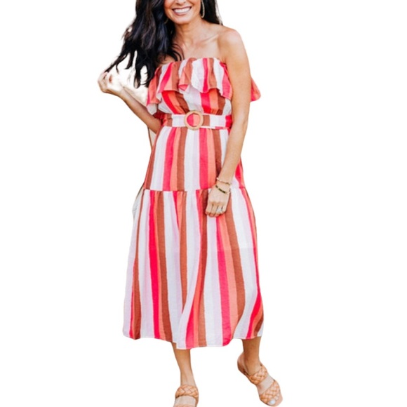 THML Stripe Ruffle Top Tiered Maxi Dress XS - Picture 1 of 15